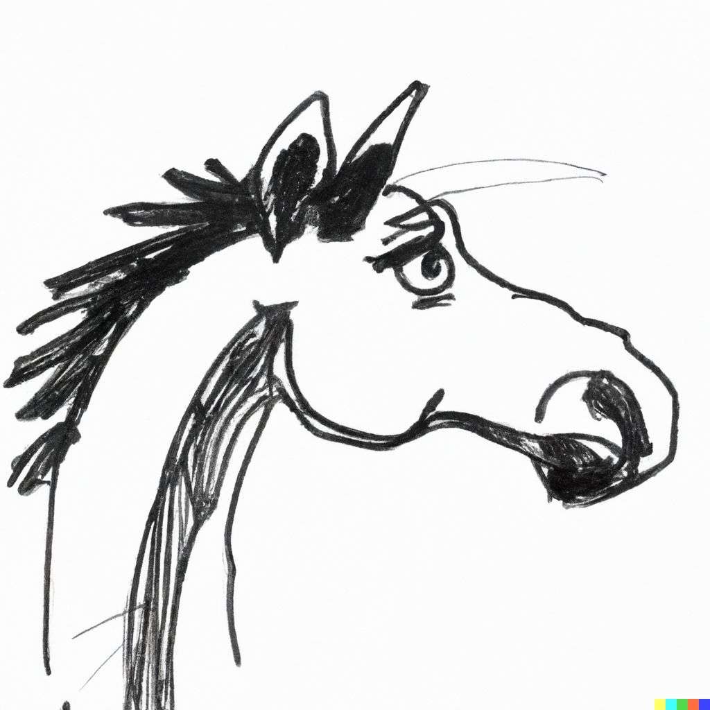 a horse, pen and ink caricature
